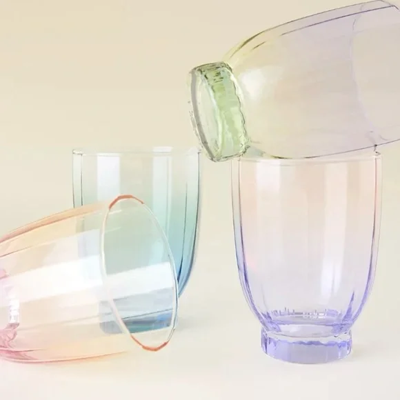 Anthropologie Olsen Pink Juice Glasses Set of 4 New Blush Pink Glassware - Picture 2 of 9